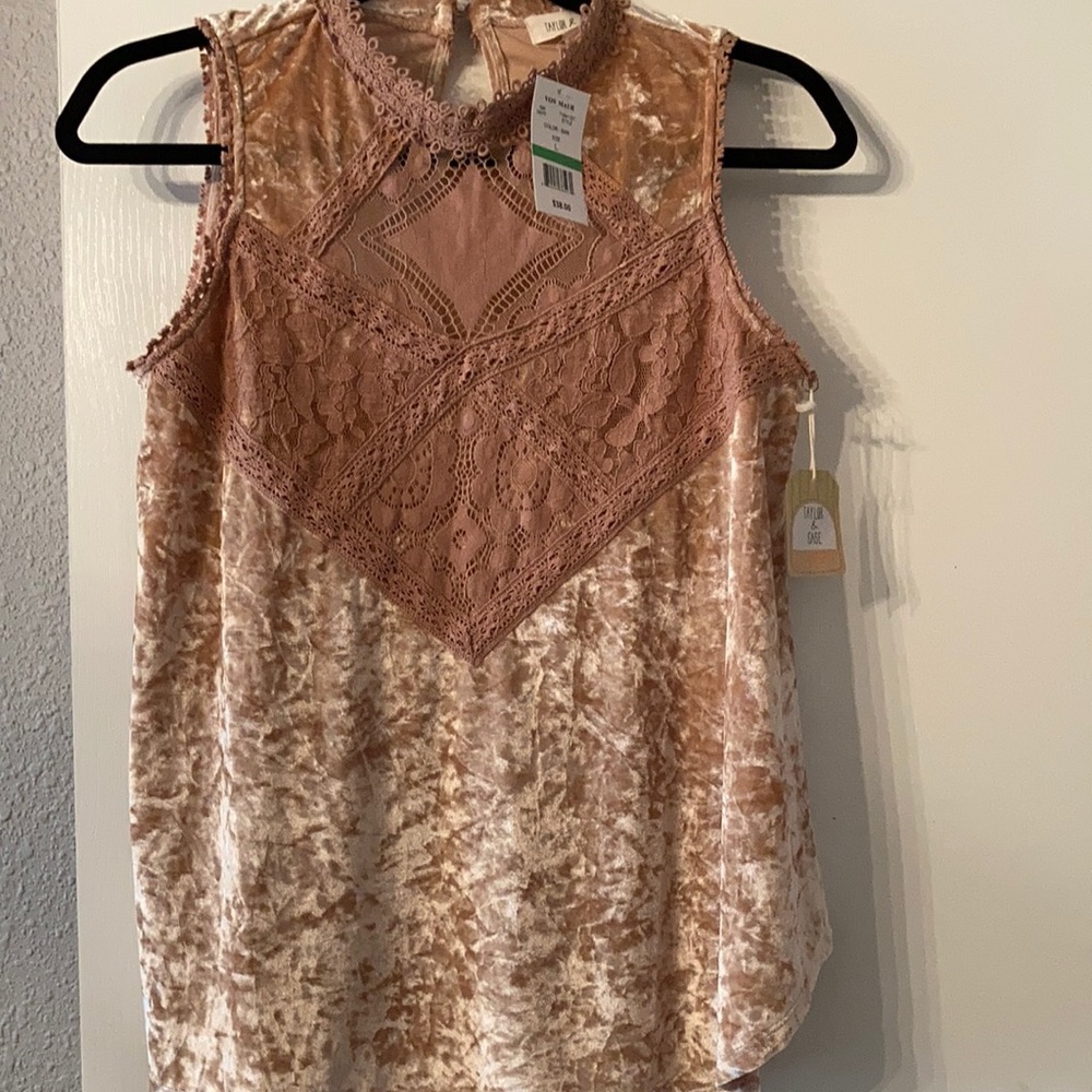Ladies Crushed Velvet and Lace Sleeveless Top